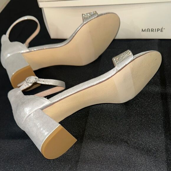 NIB Maripe Crystal Silver Heels with Ankle Strap and Block Heel Size 9 - Picture 10 of 14